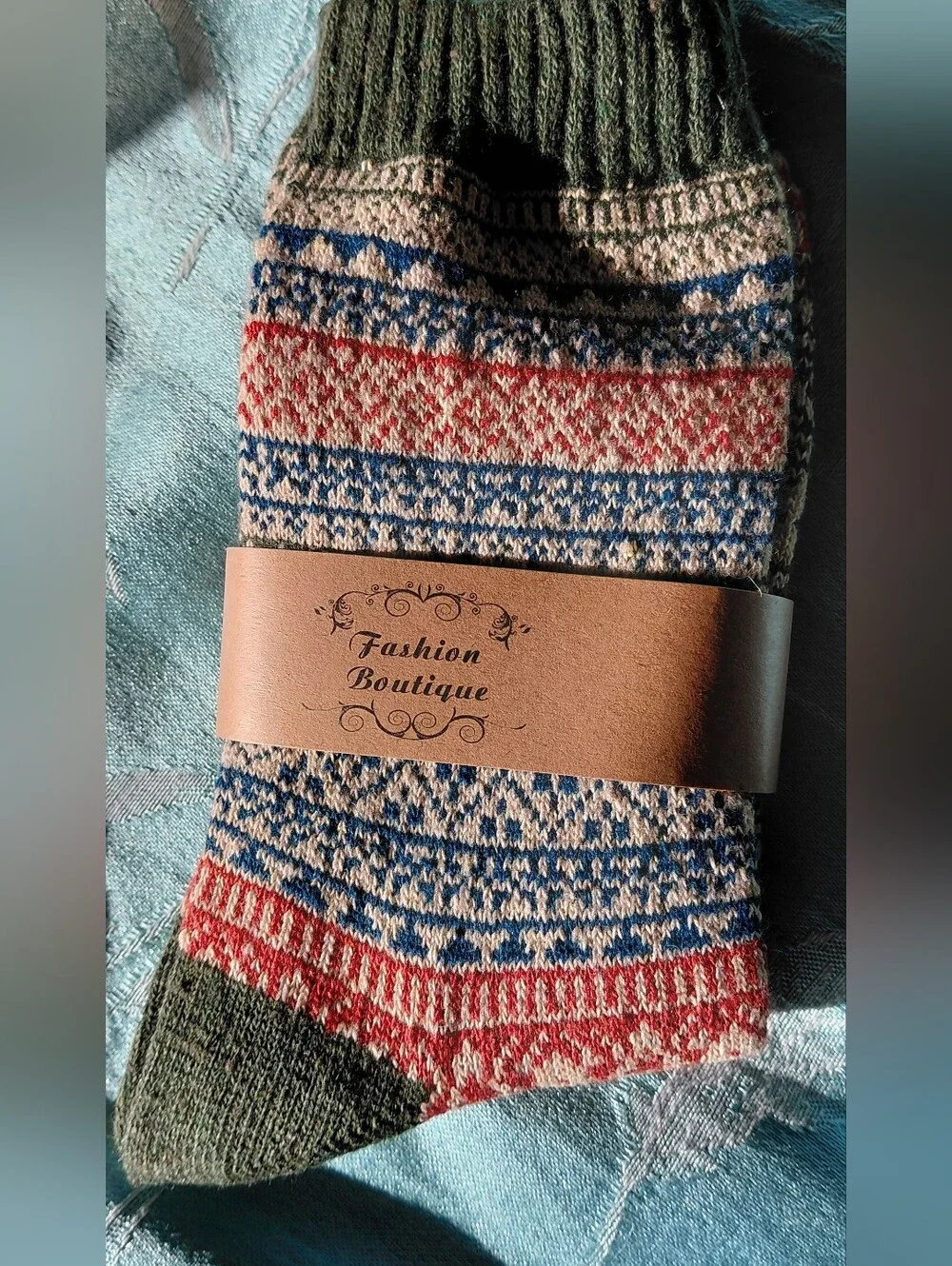 Patterned Crew Socks - Olive, Blue, Burgundy, Brown, Navy